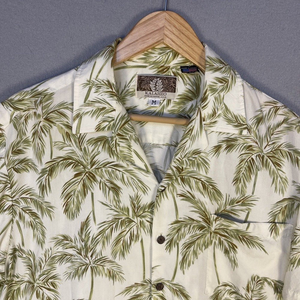 VTG Kalaheo Hawaiian Shirt Mens M Palm All Over Print Rayon Pocket USA Made